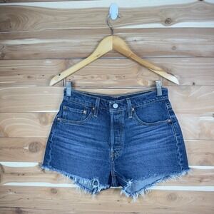 Levi's‎ 501 Women's Shorts Jeans Frayed Hem Blue Denim Wash Button Fly Size W28